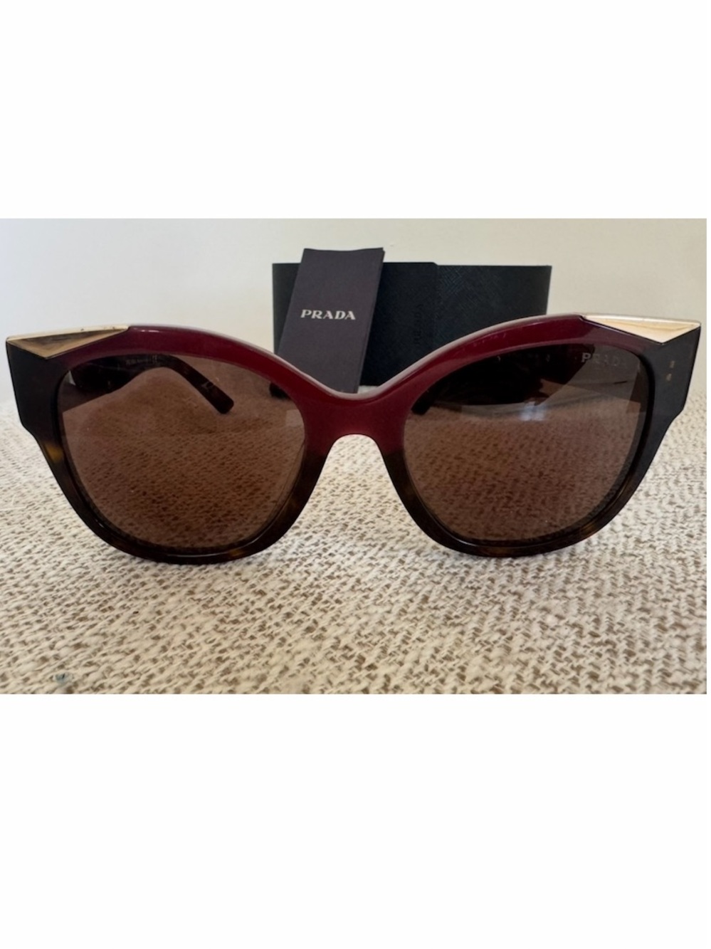 Prada PR 02W Cat-Eye Sunglasses in Cherry Dark Havana - 100% Authentic